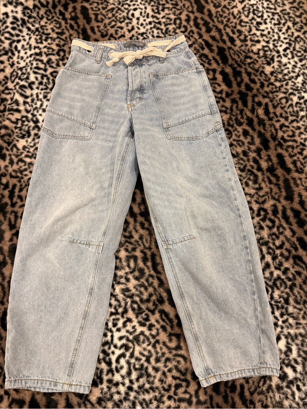 Light Wash Women's Utility Jeans with Drawstring Waist